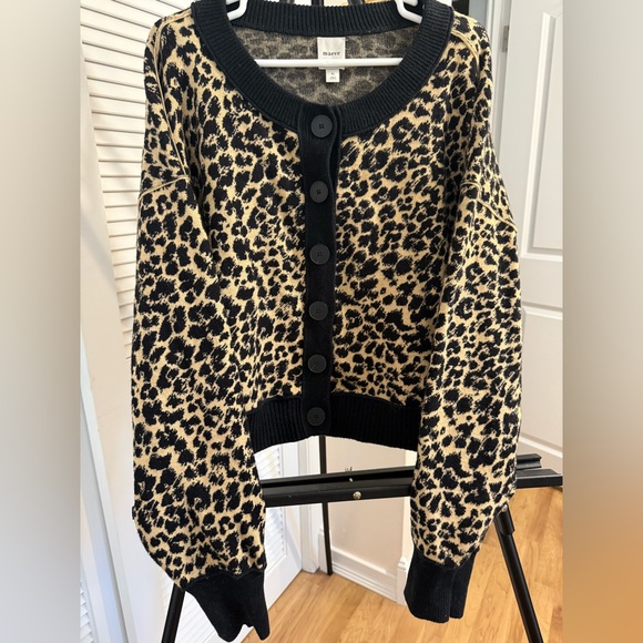 Maeve Sweaters - Maeve Black and Tan Leopard Print Cardigan